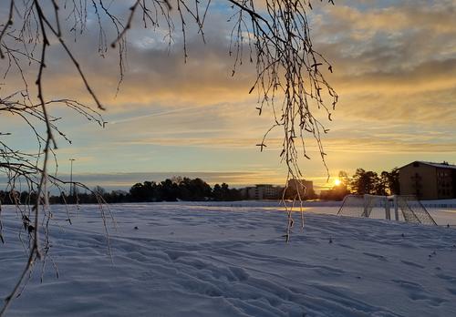 Luminen maisema Kerttulan liikuntakeskuksesta.